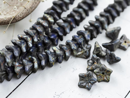 *15* 6x9mm Navy Blue Travertine Trumpet Bell Flowers