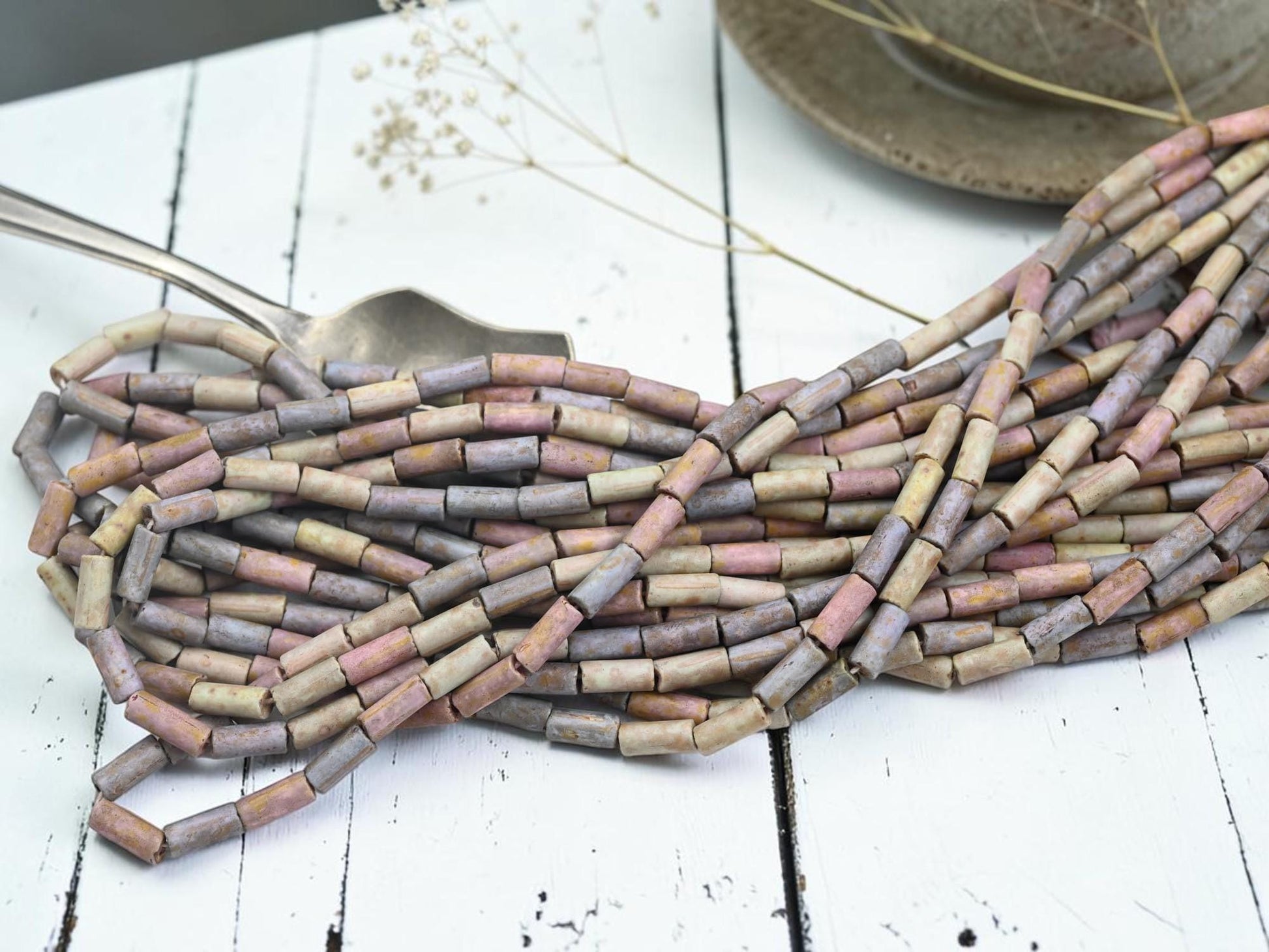 Bugle Beads - Picasso Beads - Czech Glass Beads - Seed Beads - 9x4mm - 20" Strand - (B608)