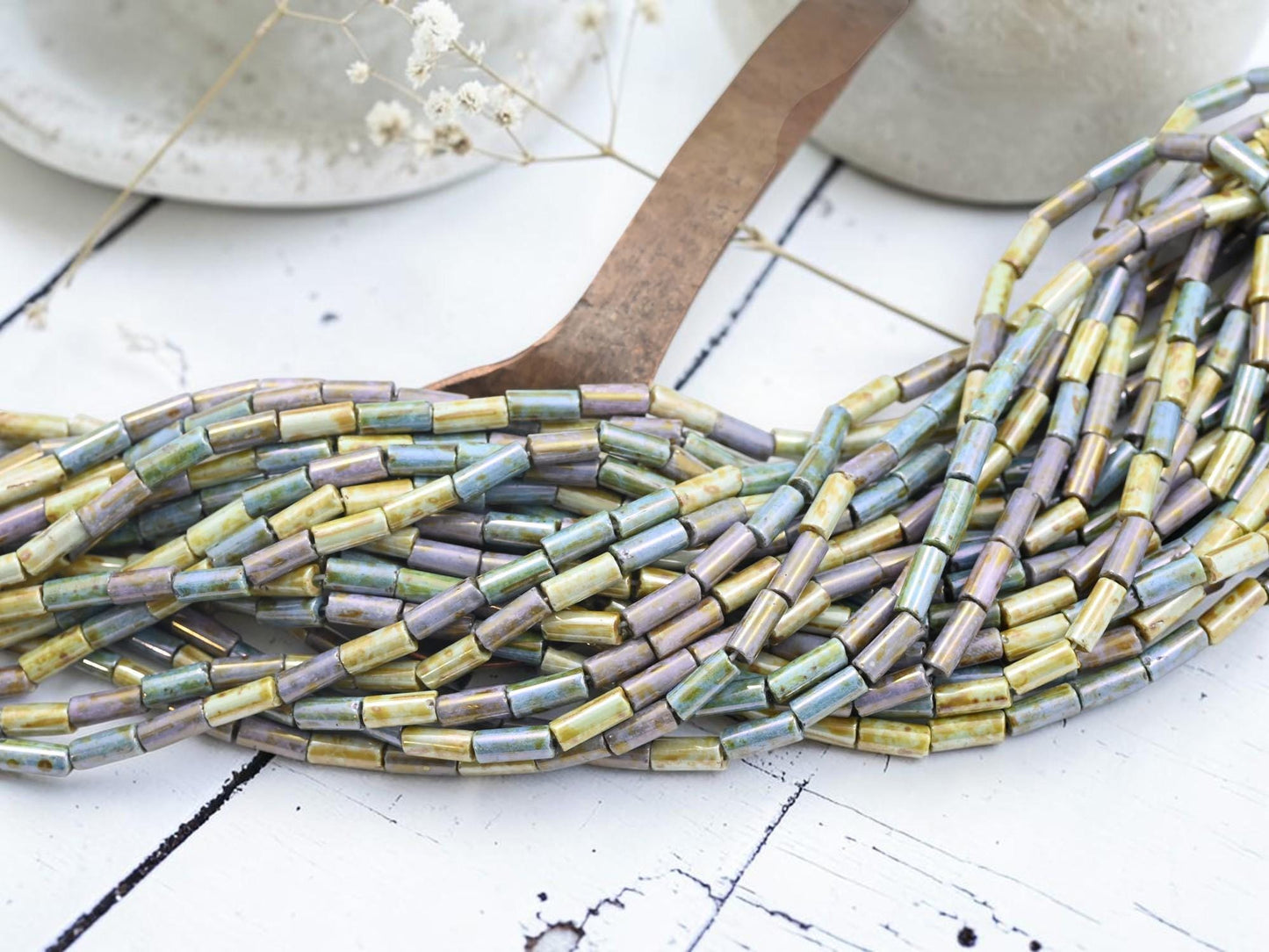 Bugle Beads - Picasso Beads - Czech Glass Beads - Seed Beads - 9x4mm - 20" Strand - (5512)