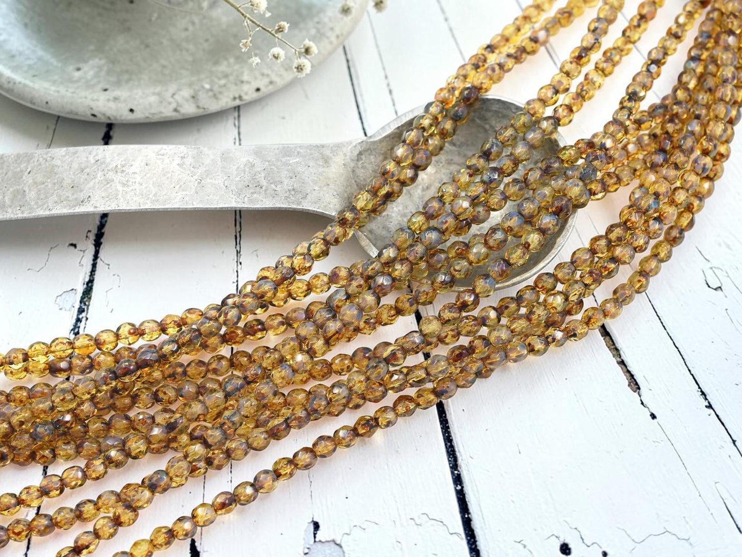 Picasso Beads - Fire Polish Beads - Czech Glass Beads - Round Beads - 4mm Beads - 50pcs - (4369)