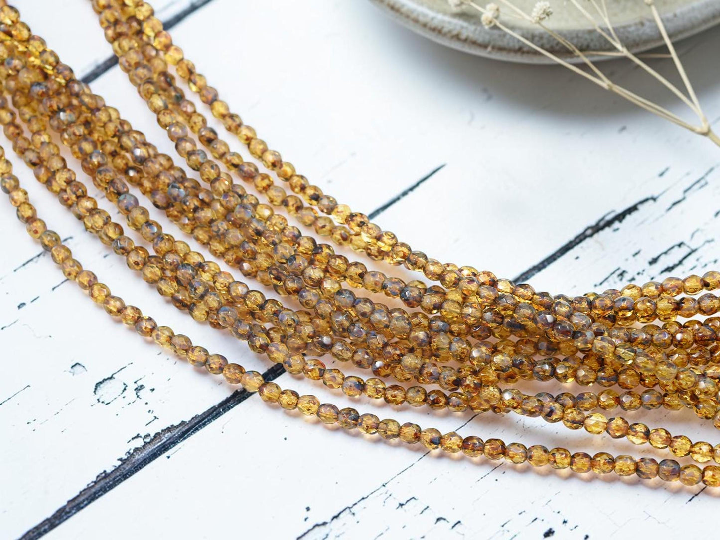Picasso Beads - Fire Polish Beads - Czech Glass Beads - Round Beads - 4mm Beads - 50pcs - (4369)