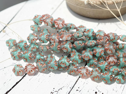 Silver Beads - Flower Beads - Czech Glass Beads - Picasso Beads - 11mm - 10pcs - (1868)