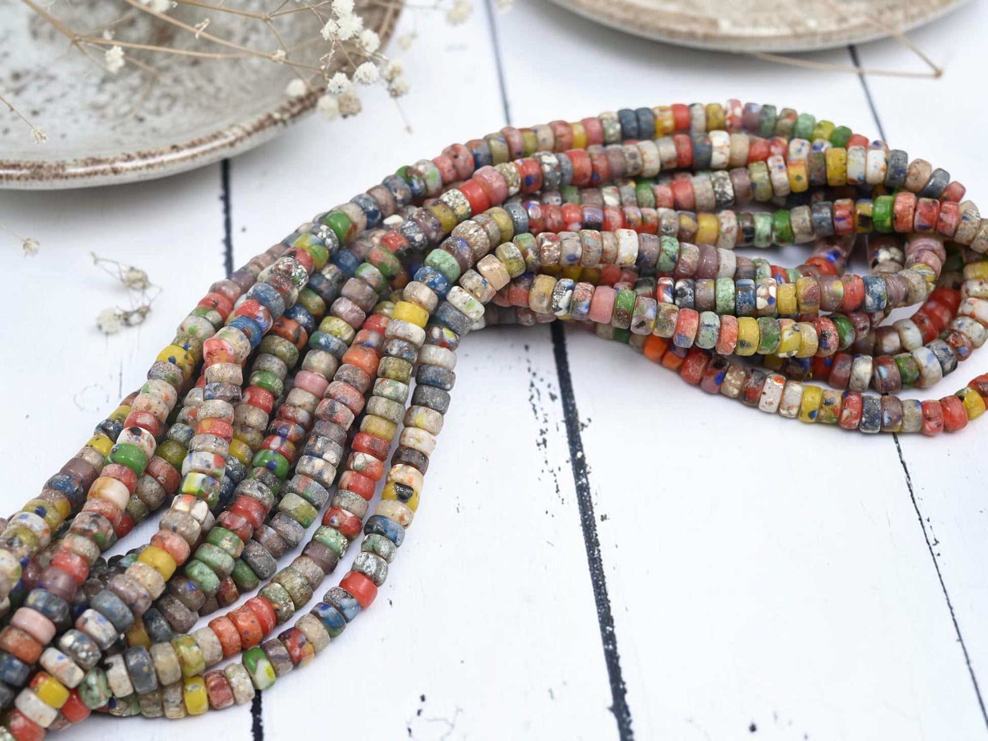 Heishi Beads - Eco-Friendly Beads - Indonesian Beads - Recycled Glass Beads - 6x3mm - 20" Strand - (799)