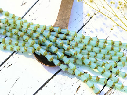 Czech Glass Fire Polished Faceted Vertical Drilled Tear Drop Beads - Aqua Opaline Picasso - 6x8mm - 19pcs - (A167)