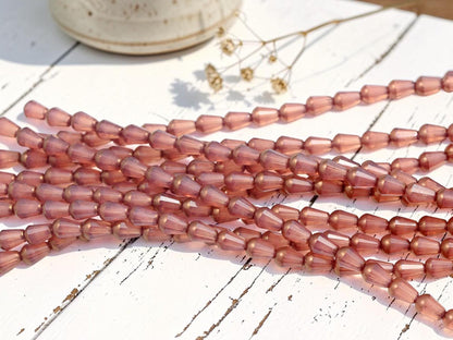 Czech Glass Fire Polished Faceted Vertical Drilled Tear Drop Beads - Mauve Pink Opaline - 6x8mm - 19pcs - (B2)