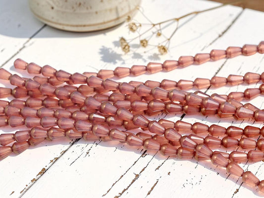 Czech Glass Fire Polished Faceted Vertical Drilled Tear Drop Beads - Mauve Pink Opaline - 6x8mm - 19pcs - (B2)