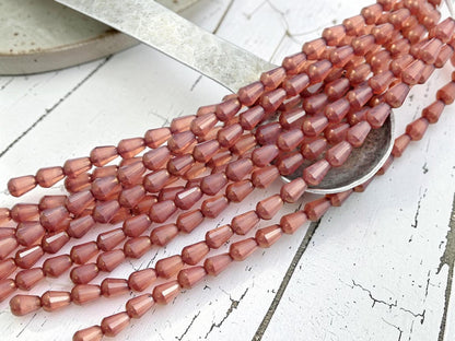 Czech Glass Fire Polished Faceted Vertical Drilled Tear Drop Beads - Mauve Pink Opaline - 6x8mm - 19pcs - (B2)