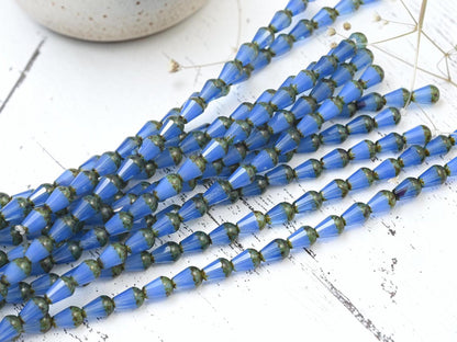 Czech Glass Fire Polished Faceted Vertical Drilled Tear Drop Beads - Blue Opaline Picasso - 6x8mm - 19pcs - (A201)