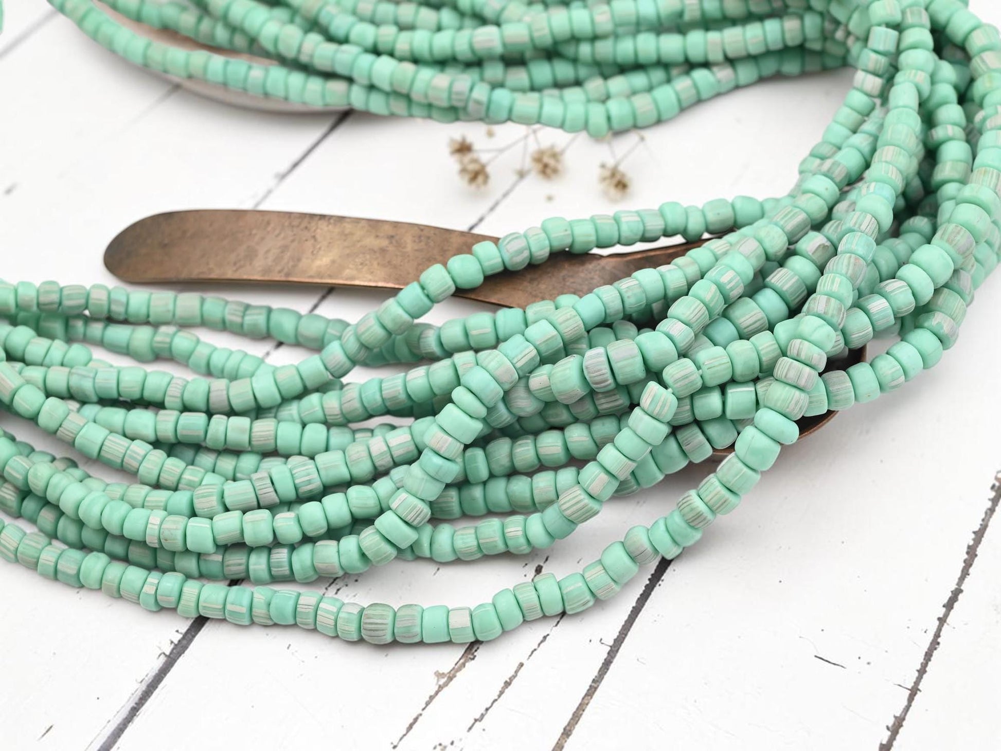 Indonesian Recycled Java Glass Gooseberry Trade Beads - Mint Turquoise - 4-7mm - 24" Strand - (2343)