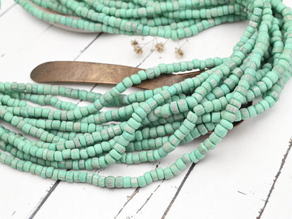 Indonesian Recycled Java Glass Gooseberry Trade Beads - Mint Turquoise - 4-7mm - 24" Strand - (2343)