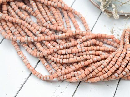 Indonesian Recycled Java Glass Gooseberry Trade Beads - Matte Peach - 4-7mm - 24" Strand - (2293)