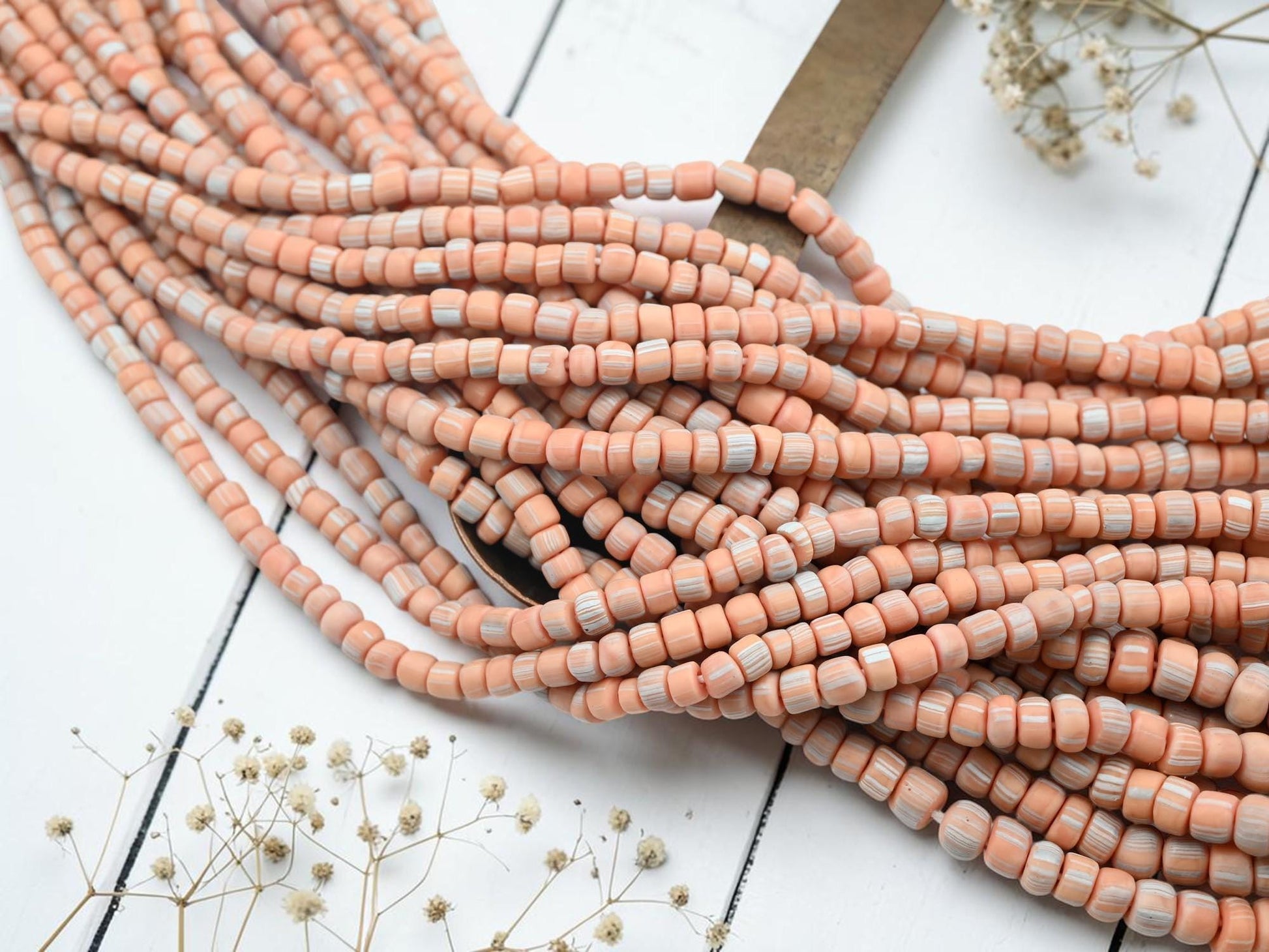 Indonesian Recycled Java Glass Gooseberry Trade Beads - Matte Peach - 4-7mm - 24" Strand - (2293)