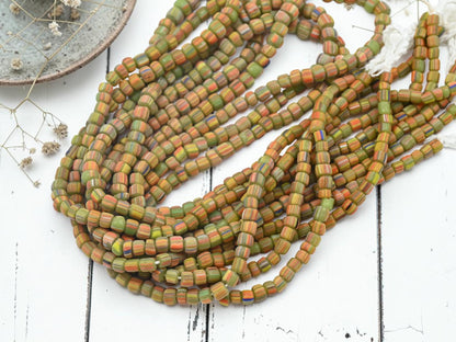 Indonesian Java Glass Trade Beads - Striped Gooseberry - 4-7mm - 24" Strand - (A732)