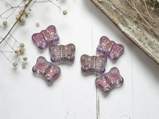 Czech Glass Butterfly Beads - Bronzed Amethyst Dusty Rose - 16x11mm - 12pcs - (199)