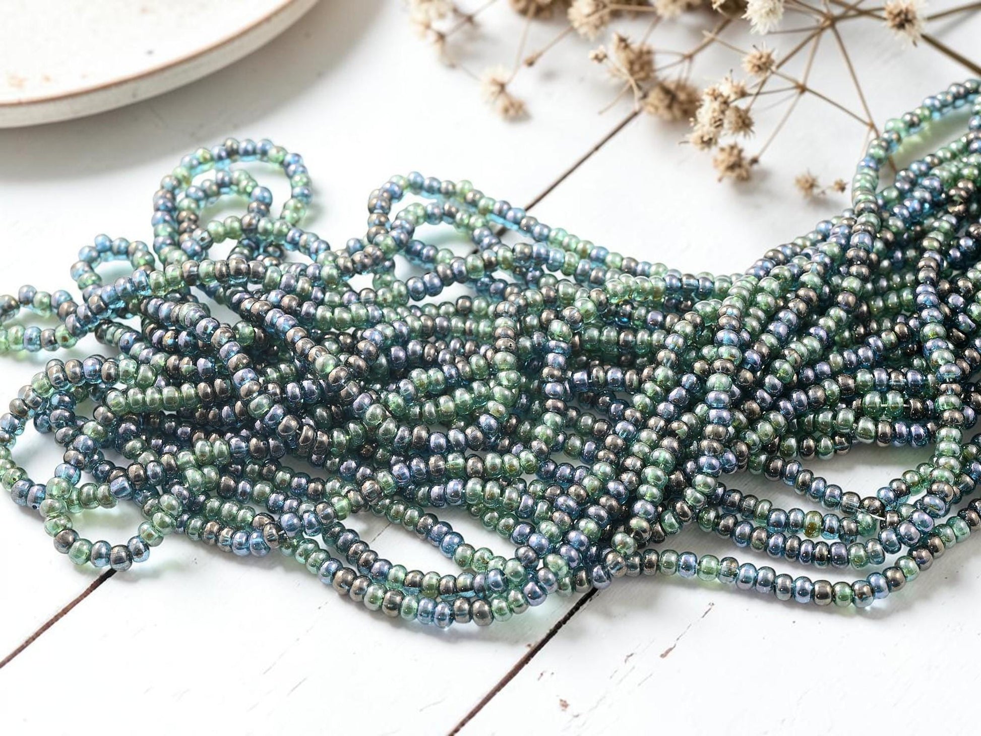 Picasso Seed Beads - Aged Picasso Beads - Czech Glass Beads - Size 6 Seed Beads - 6/0 - 21" Strand - (A272)