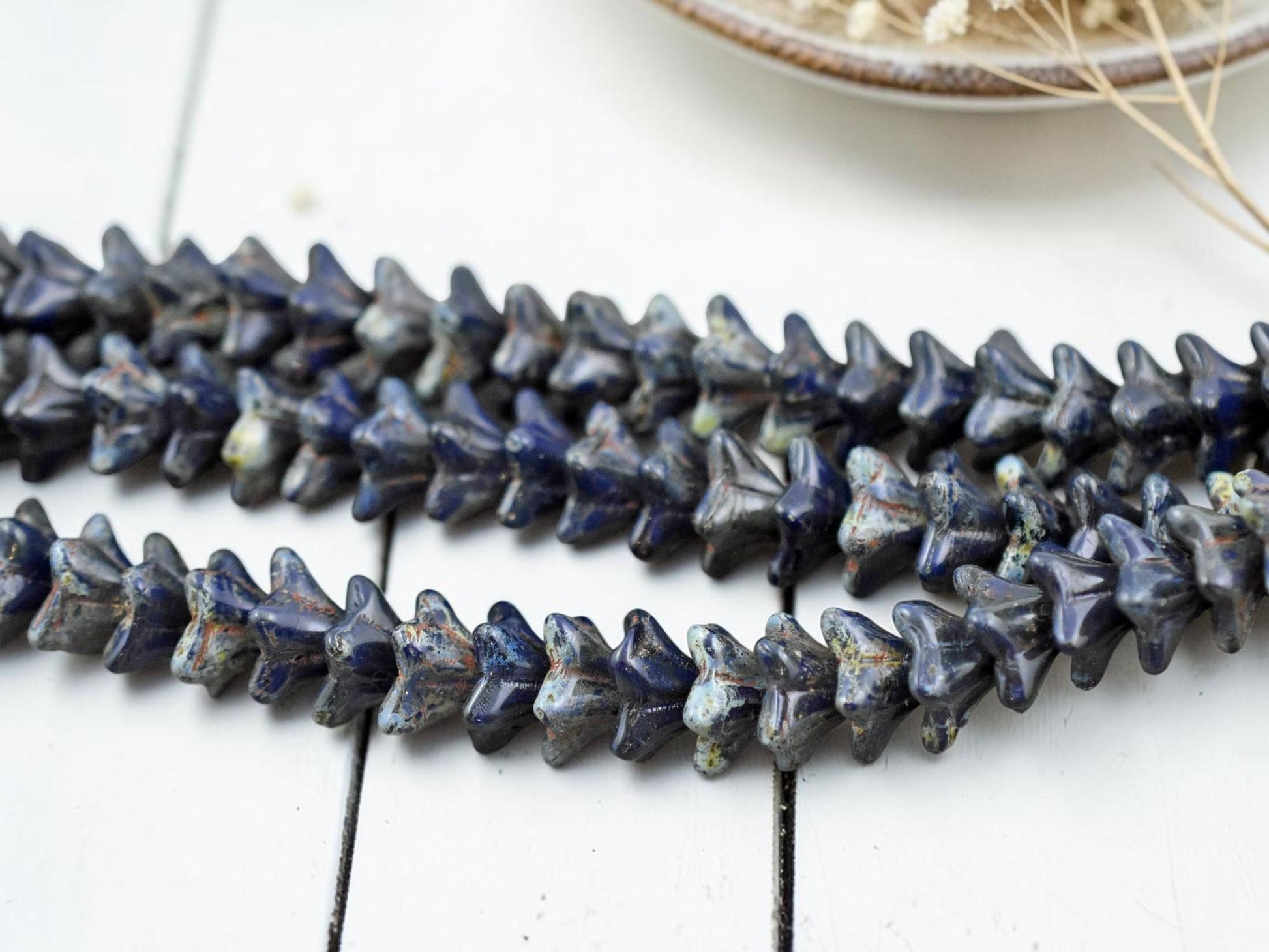 *15* 6x9mm Navy Blue Travertine Trumpet Bell Flowers