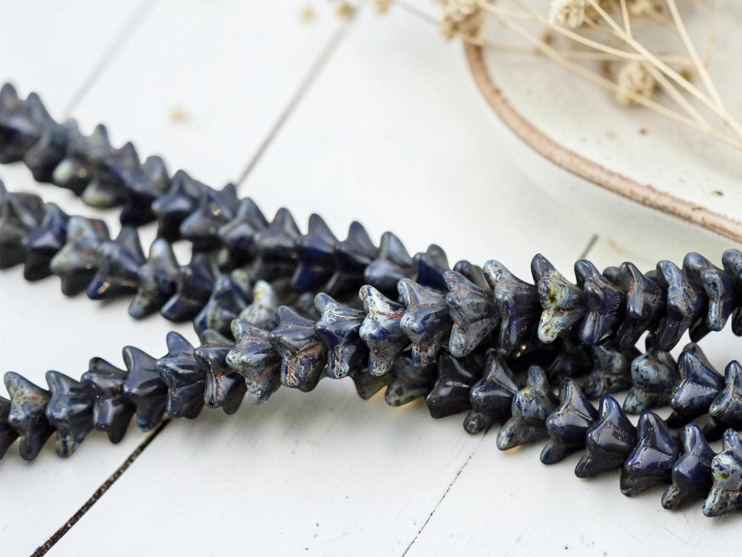 *15* 6x9mm Navy Blue Travertine Trumpet Bell Flowers