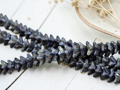 *15* 6x9mm Navy Blue Travertine Trumpet Bell Flowers