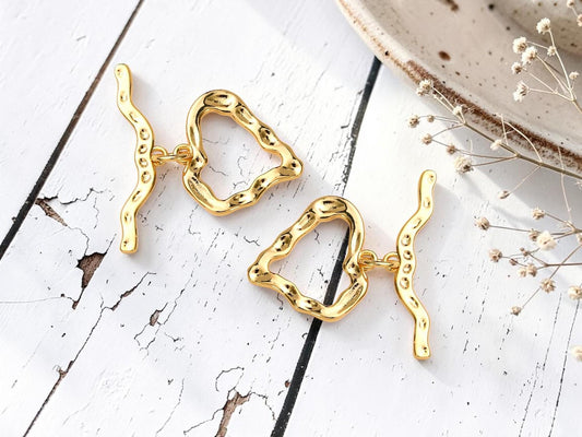 18k Gold Plated Brass Hammered Heart Toggle Clasp - 25mm - 1 Set - (3869)