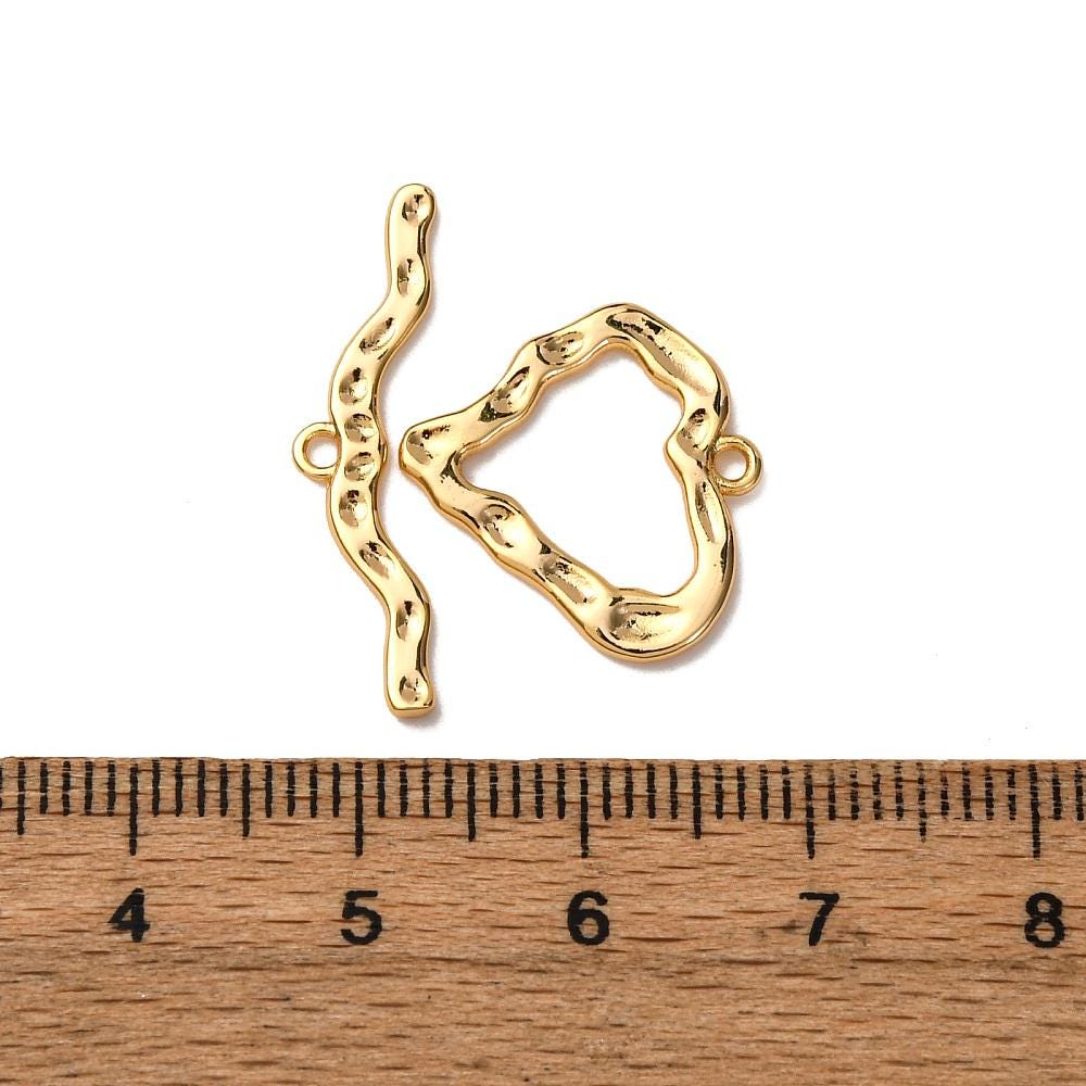 18k Gold Plated Brass Hammered Heart Toggle Clasp - 25mm - 1 Set - (3869)
