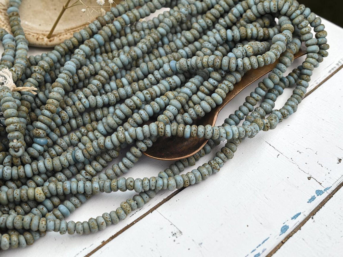 Indonesian Java Glass Beads - Aged Donut Shape - Approx 4x7mm - 20" Strand - (B628)