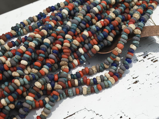 Indonesian Java Glass Beads -Multicolor Aged Donut - Approx 4x7mm - 20" Strand - (2203)
