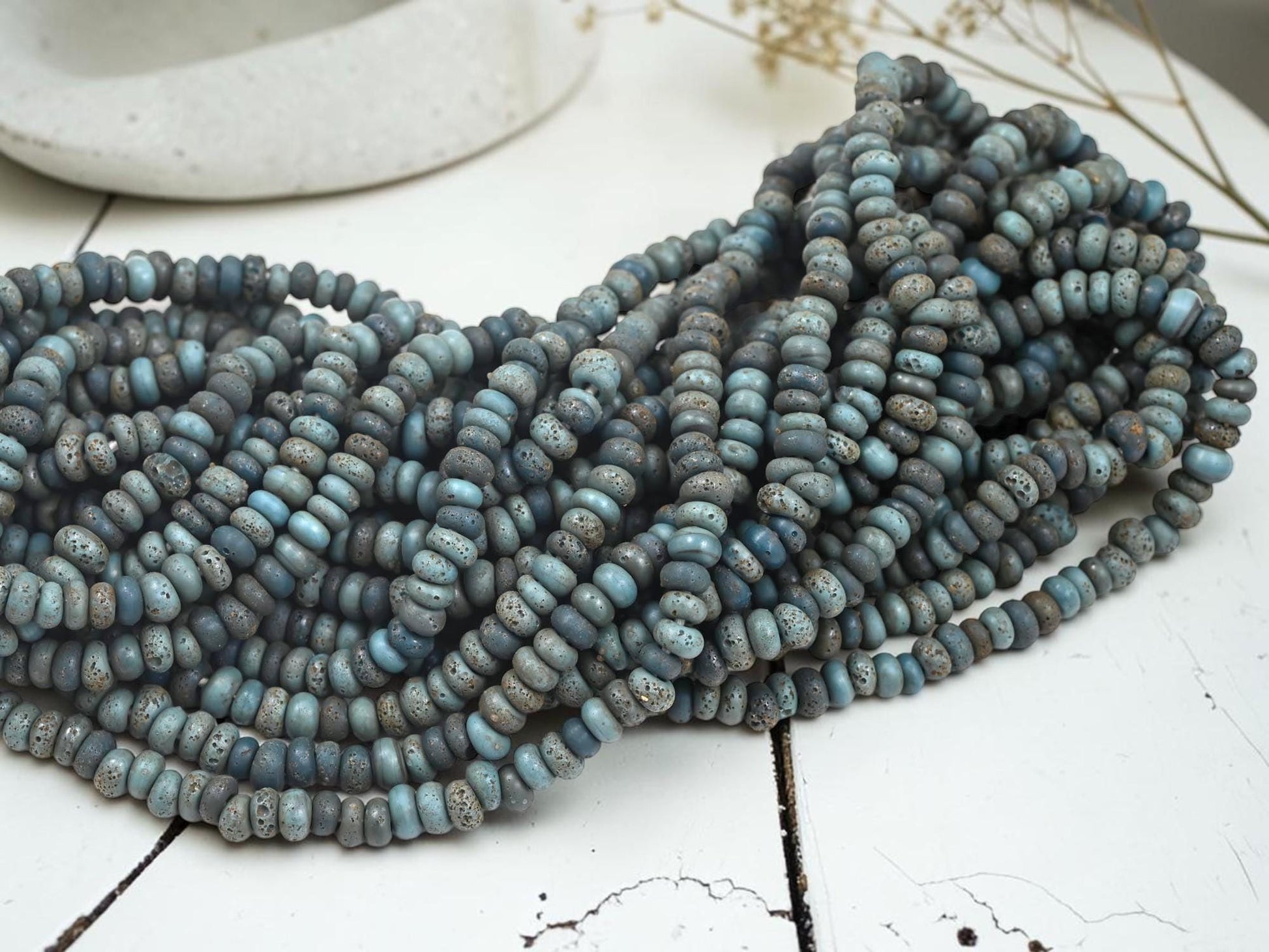 Indonesian Java Glass Beads - Aged Donut Shape - Approx 4x7mm - 20" Strand - (3312)