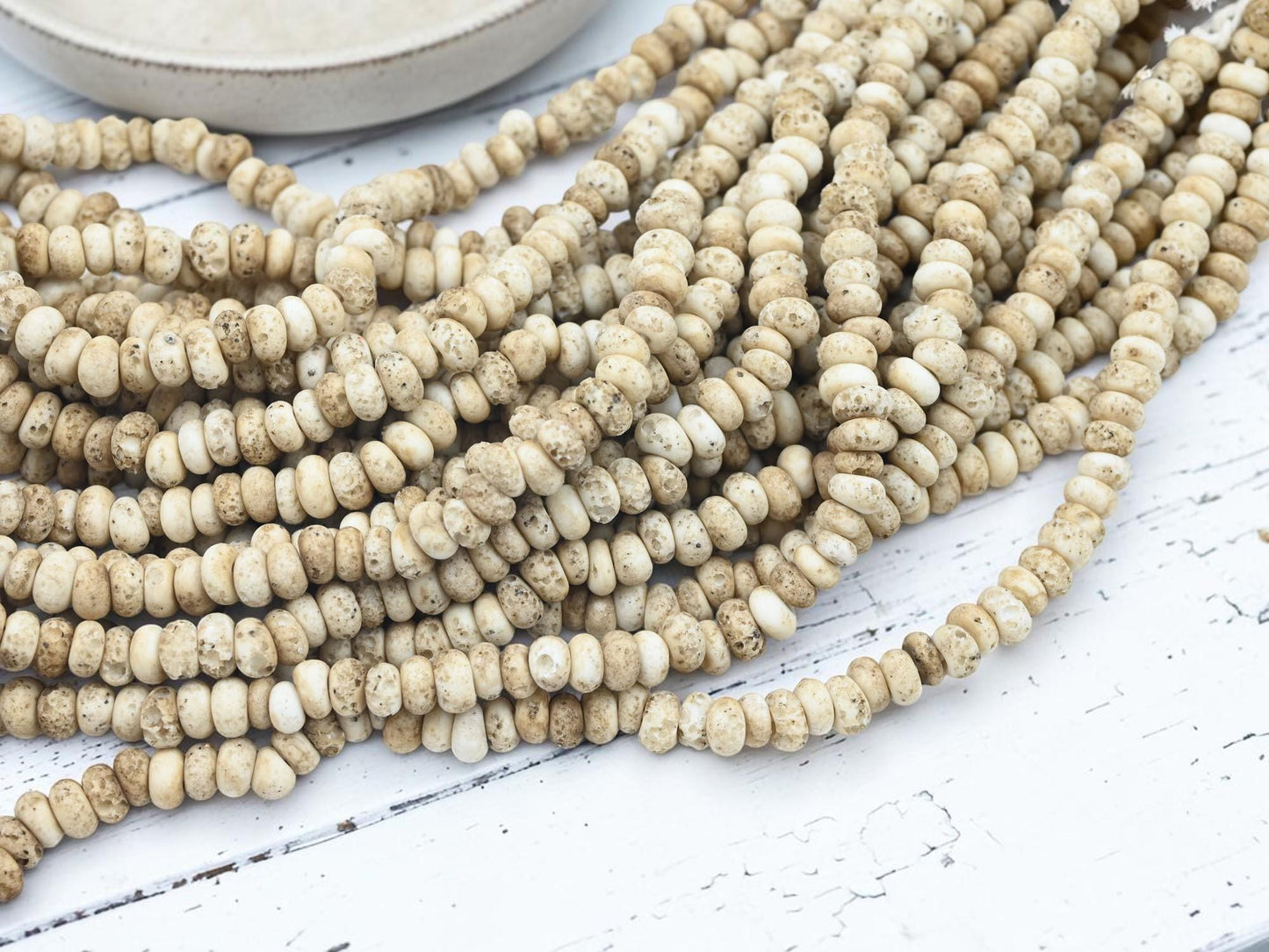 Indonesian Java Glass Beads - Aged Donut Shape - Approx 4x7mm - 20" Strand - (5334)
