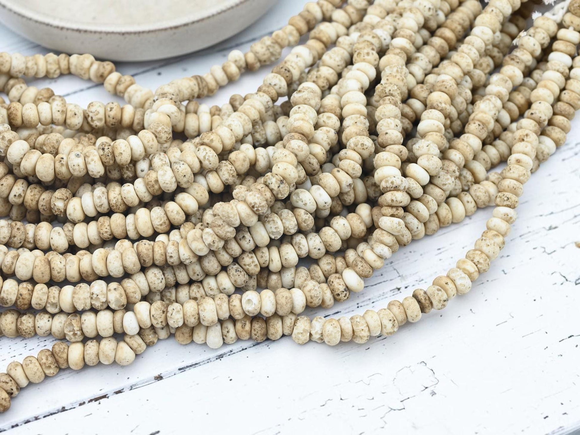 Indonesian Java Glass Beads - Aged Donut Shape - Approx 4x7mm - 20" Strand - (5334)