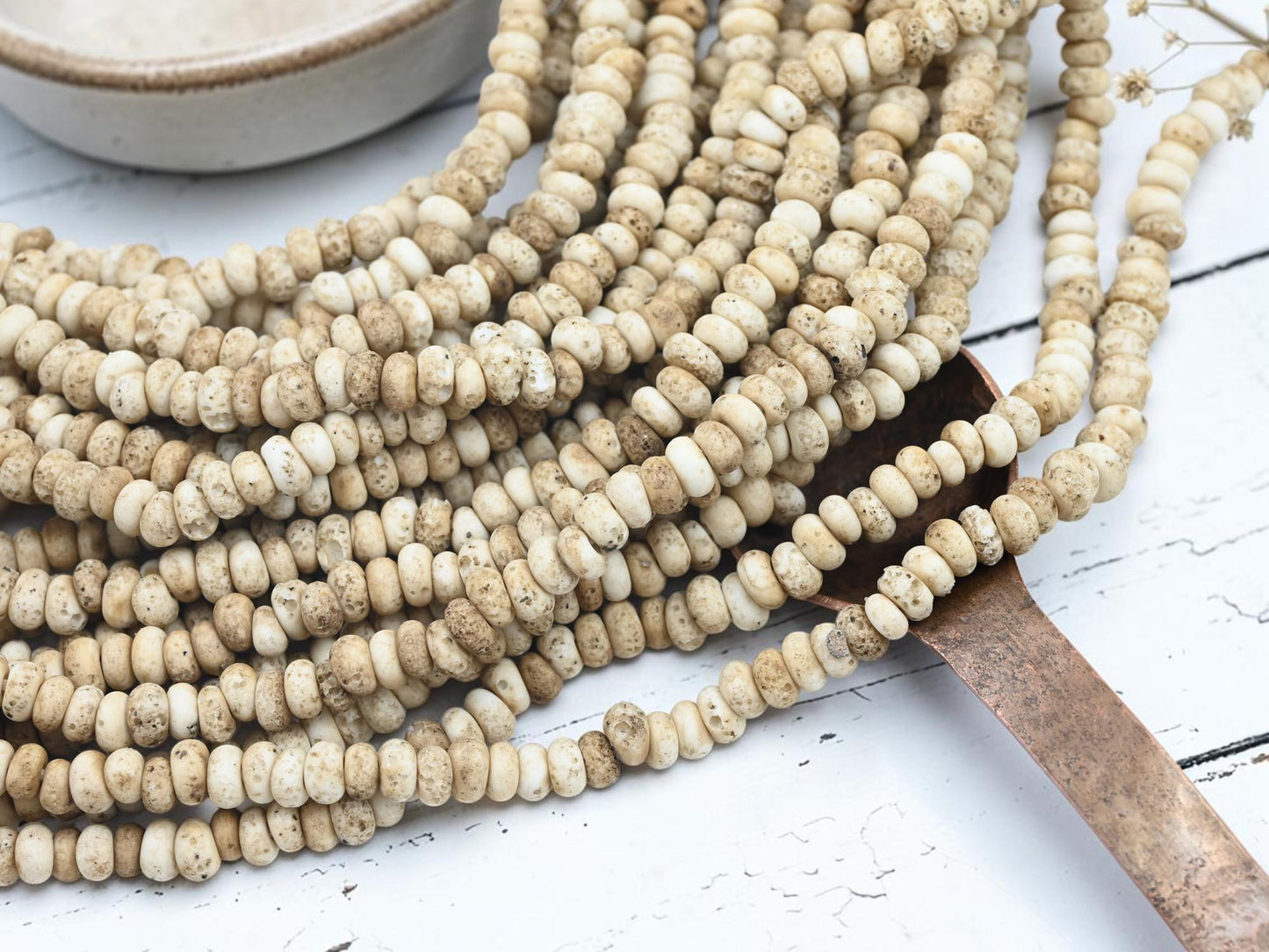 Indonesian Java Glass Beads - Aged Donut Shape - Approx 4x7mm - 20" Strand - (5334)