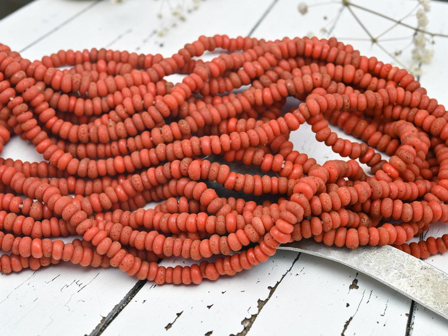 Indonesian Java Glass Beads - Aged Donut Shape - Approx 4x7mm - 20" Strand - (2477)