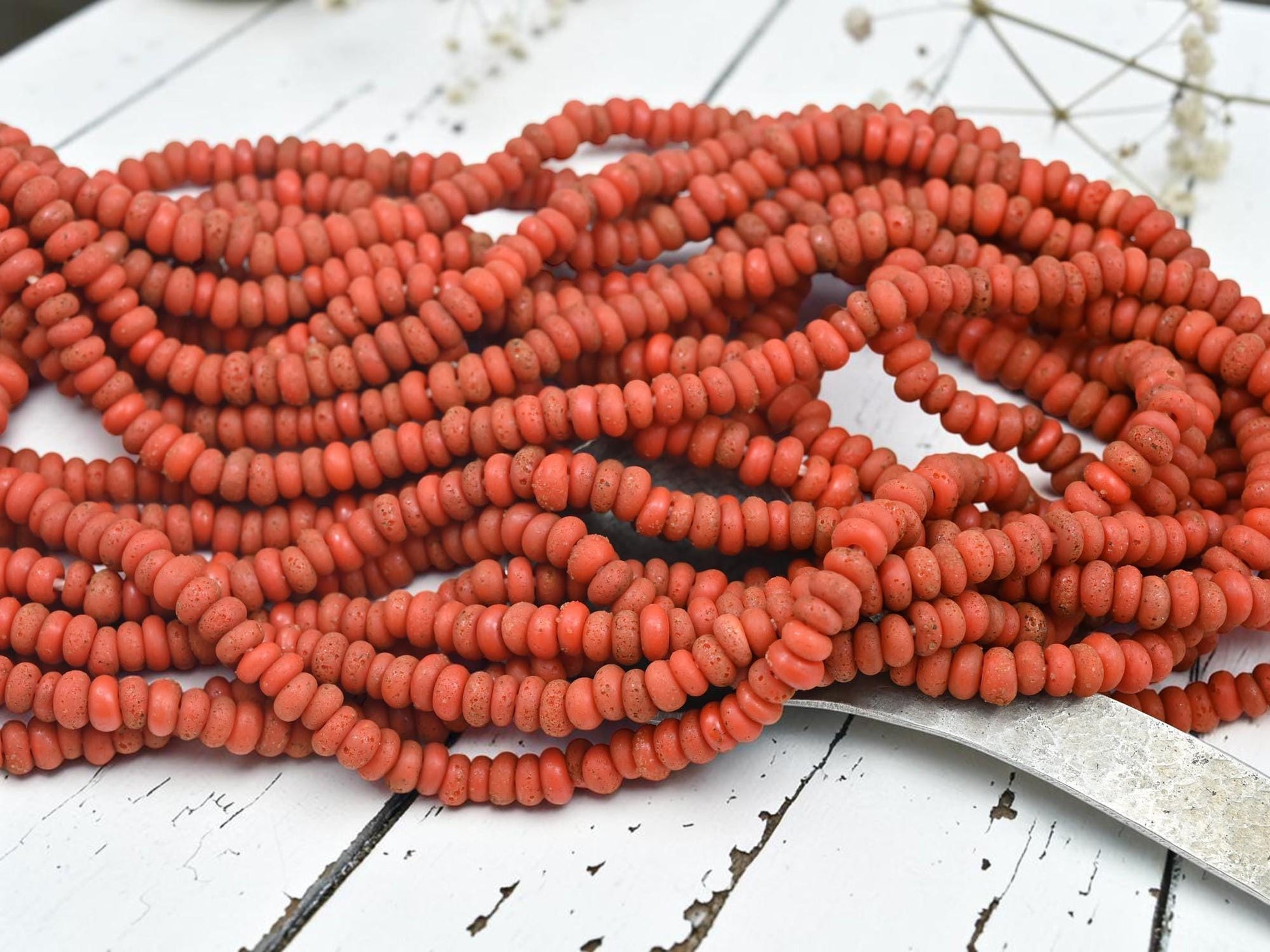 Indonesian Java Glass Beads - Aged Donut Shape - Approx 4x7mm - 20" Strand - (2477)
