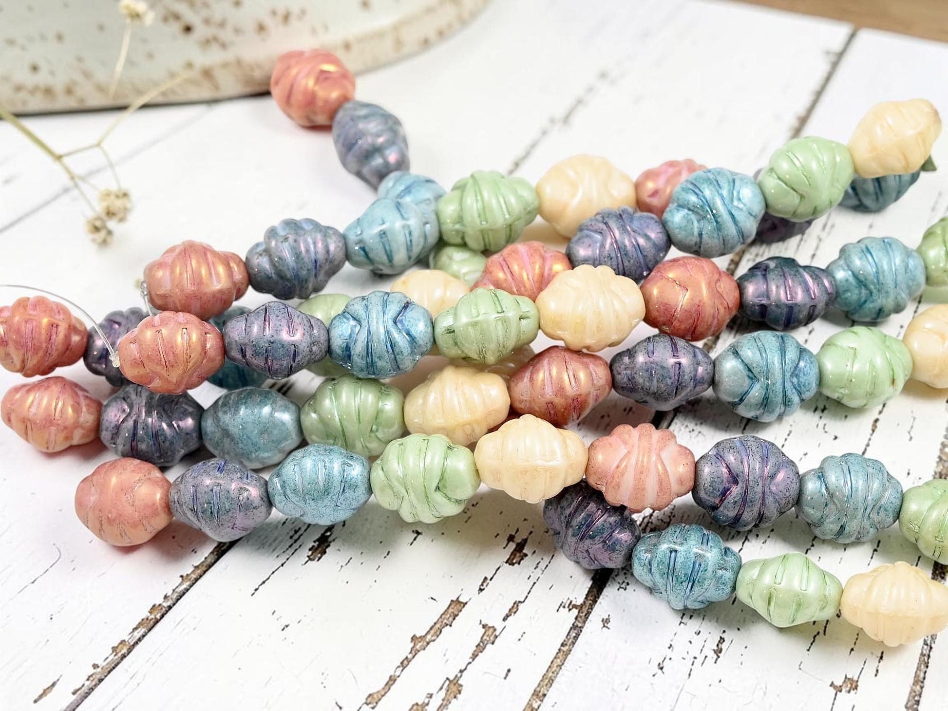 German Glass Old Stock 5 Color Pastel Oval Beads - 12x10x9mm - 10pcs - (A92)