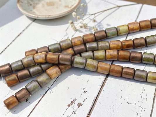 Vintage German Glass Beads - 5 Color Gemtone Picasso - 11x9mm - 15pcs - (B654)