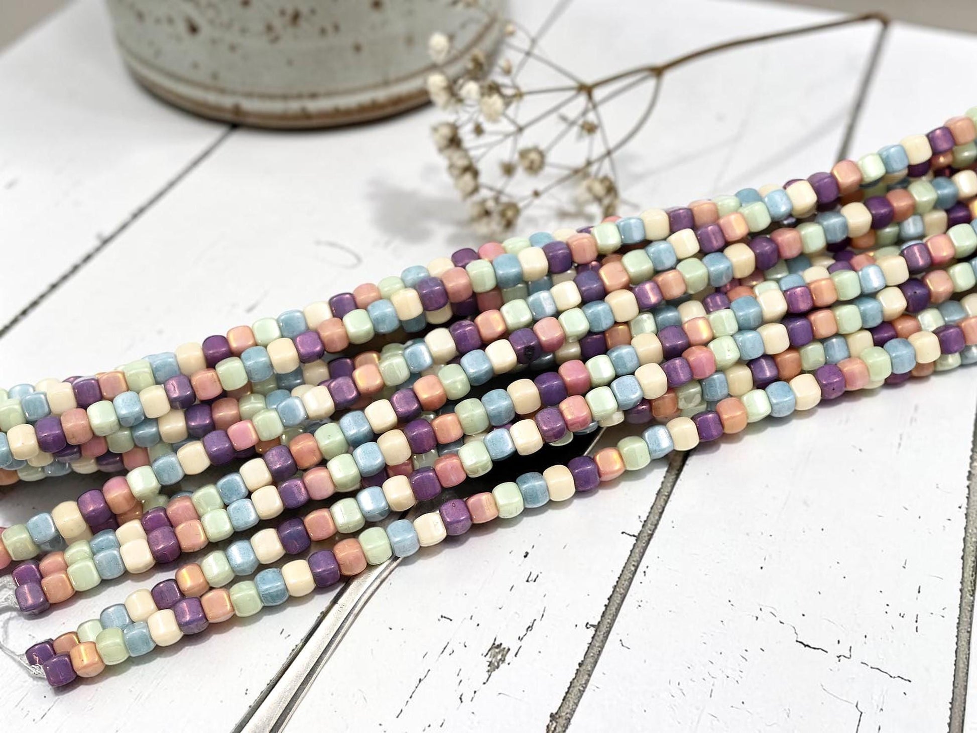 Czech Glass Beads Translucent Luster Cube Beads - 4x3mm - 50pcs - (A137)