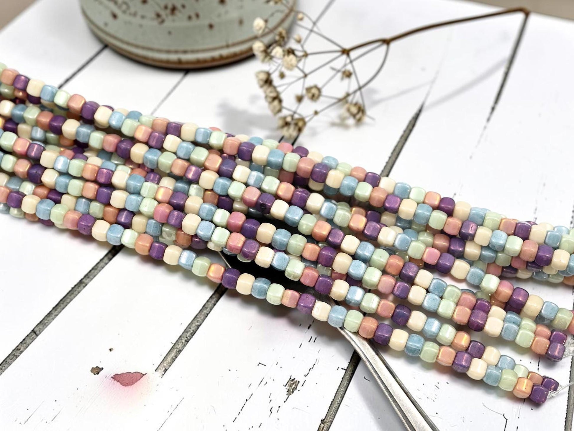 Czech Glass Beads Translucent Luster Cube Beads - 4x3mm - 50pcs - (A137)