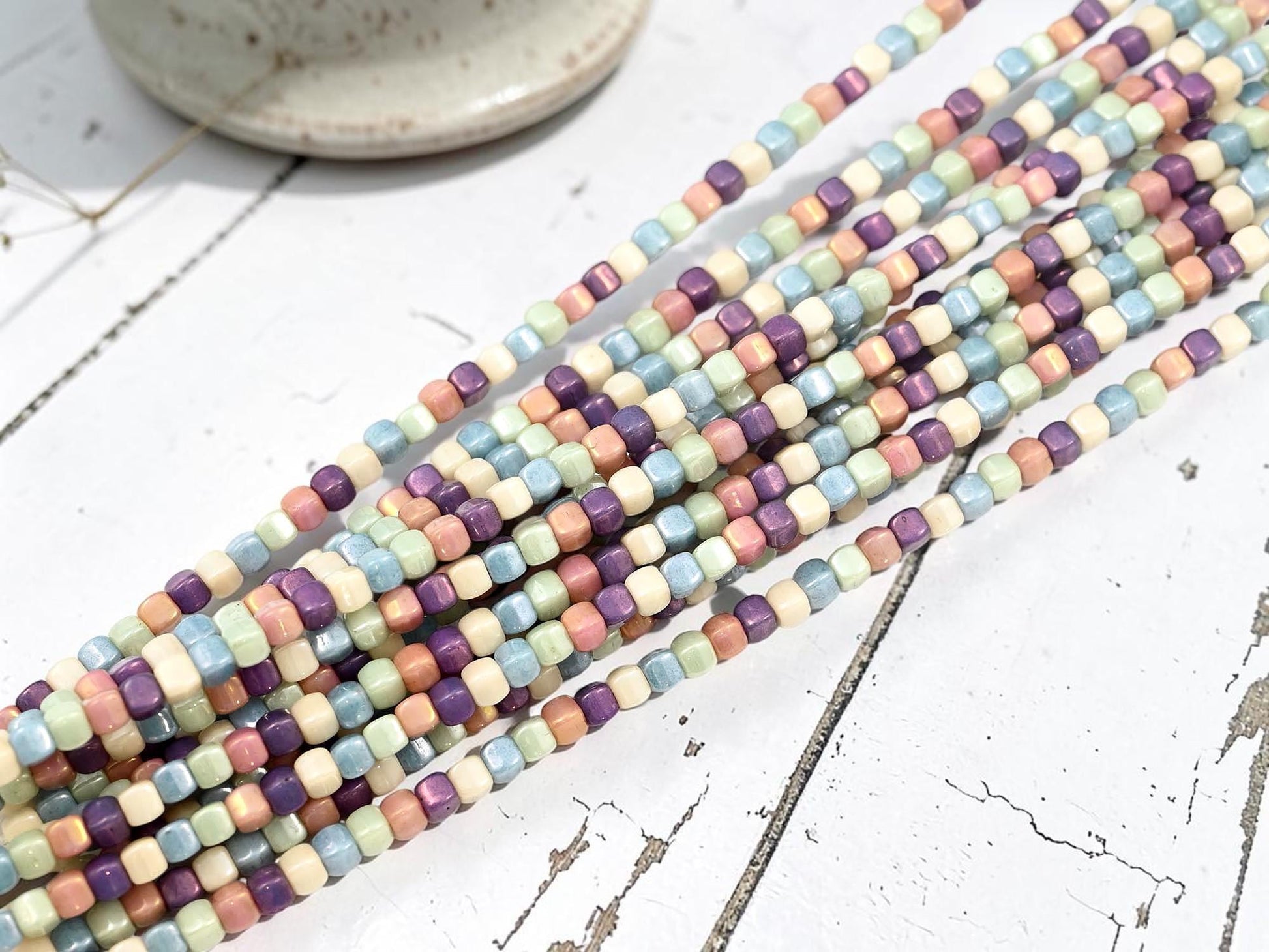 Czech Glass Beads Translucent Luster Cube Beads - 4x3mm - 50pcs - (A137)