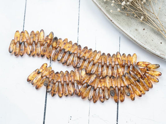 Czech Pressed Glass Small Baby Dagger Beads - 3x11mm - 50pcs - (B758)