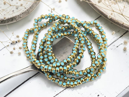 Czech Glass Trica Seed Bead Spacer Beads - Gold Washed Blue Turquoise - 4x3mm - 50pcs - (3698)