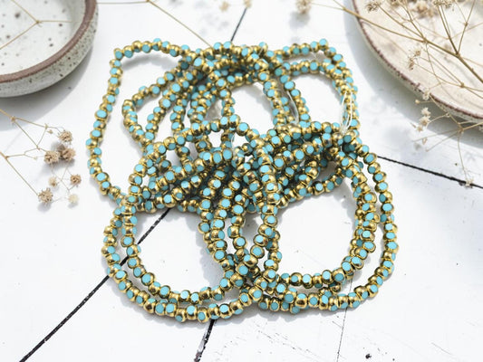 Czech Glass Trica Seed Bead Spacer Beads - Gold Washed Blue Turquoise - 4x3mm - 50pcs - (3698)