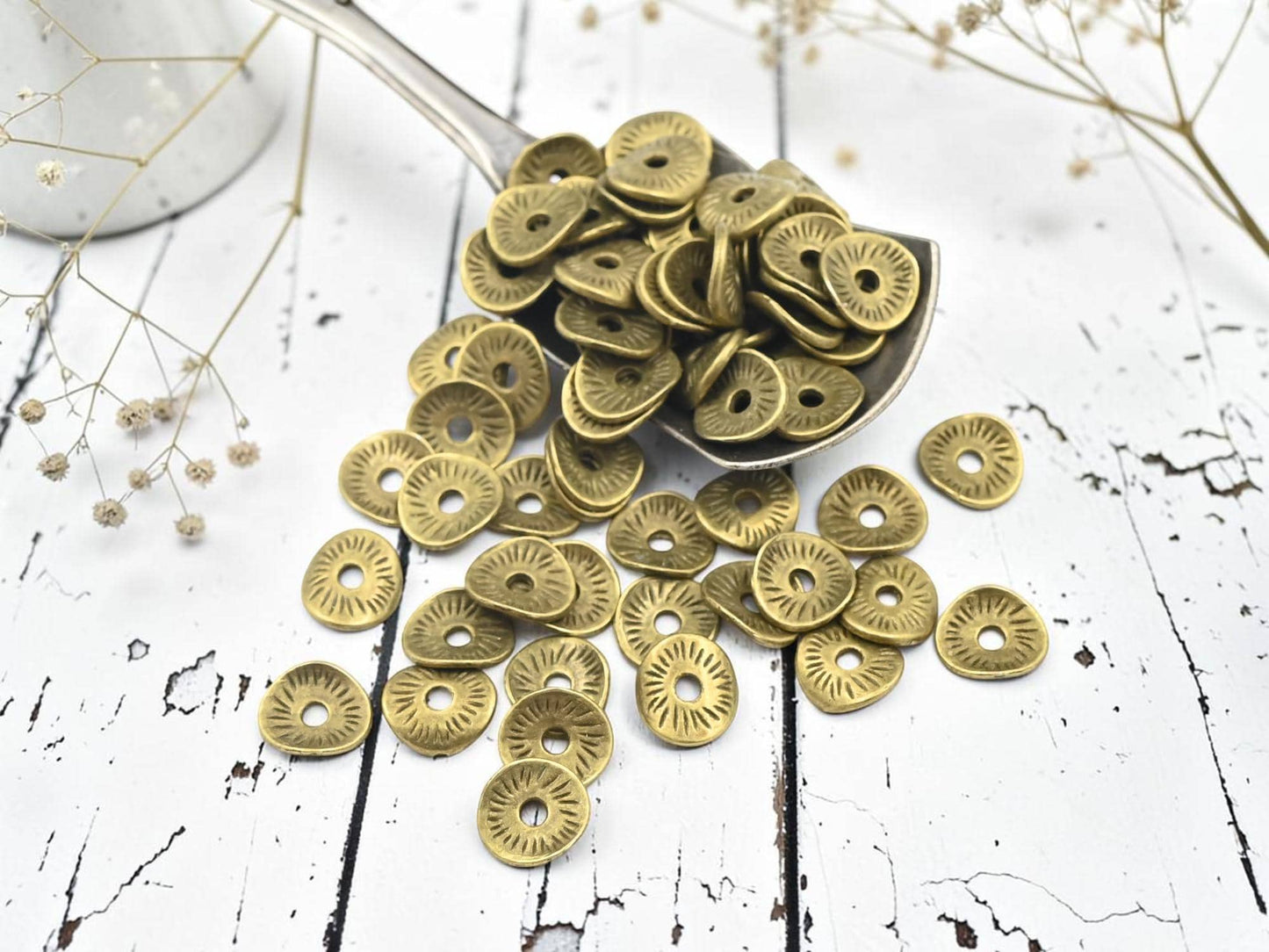 Metal Beads - Bronze Spacers - Bronze Beads - Disc Spacers - Silver Spacer Beads - Metal Spacer Beads - 9x1mm - 100pcs - (A66)