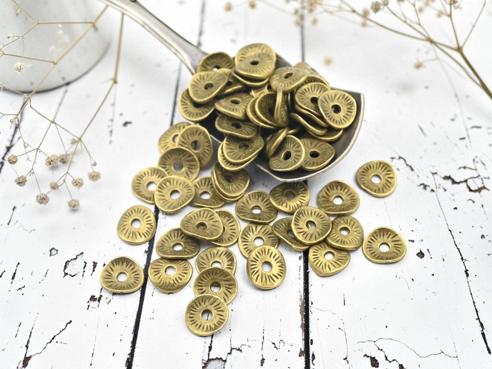 Metal Beads - Bronze Spacers - Bronze Beads - Disc Spacers - Silver Spacer Beads - Metal Spacer Beads - 9x1mm - 100pcs - (A66)