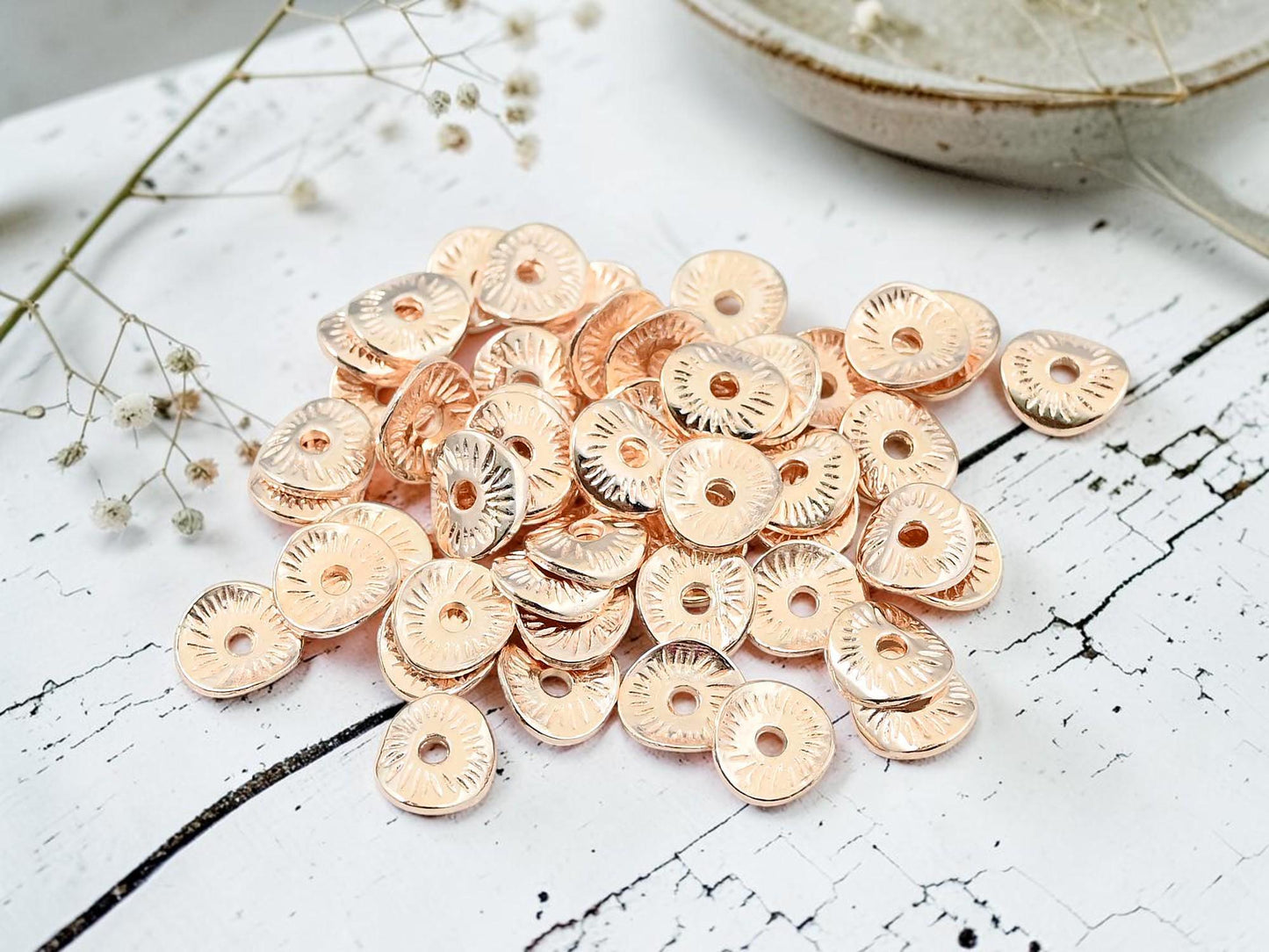 Metal Beads - Rose Gold Spacer Beads - Disc Spacers - Metal Spacer Beads - 9x1mm - 100pcs - (A126)