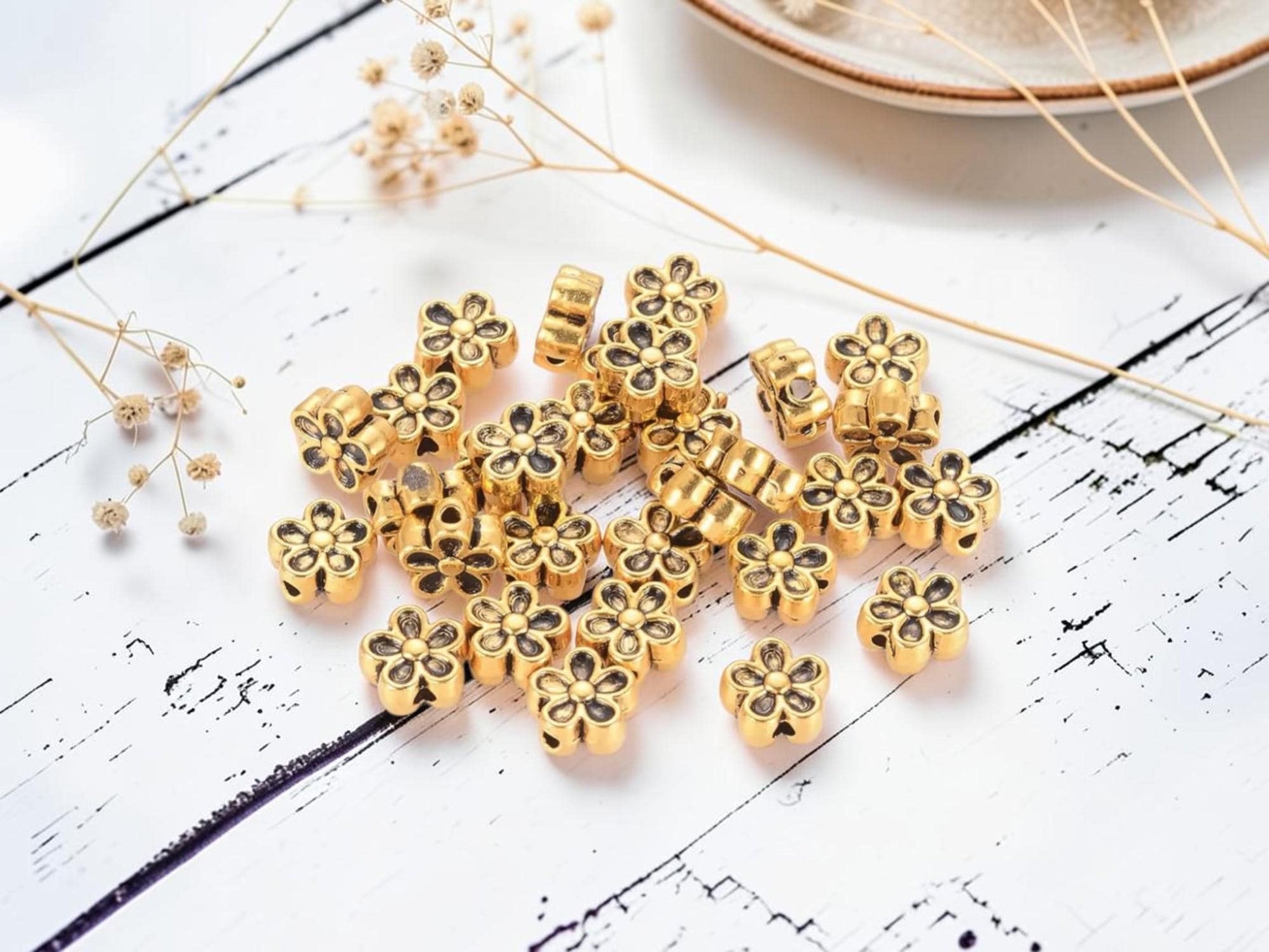 Antique Gold Metal Flower Spacer Beads - 7x4mm - 100pcs - (A555)