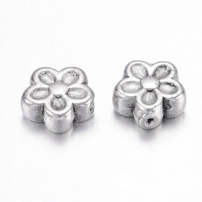 Antique Silver Metal Flower Spacer Beads - 7x4mm - 100pcs - (A673)