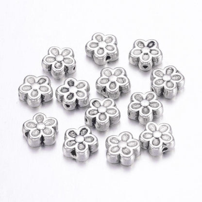 Antique Silver Metal Flower Spacer Beads - 7x4mm - 100pcs - (A673)