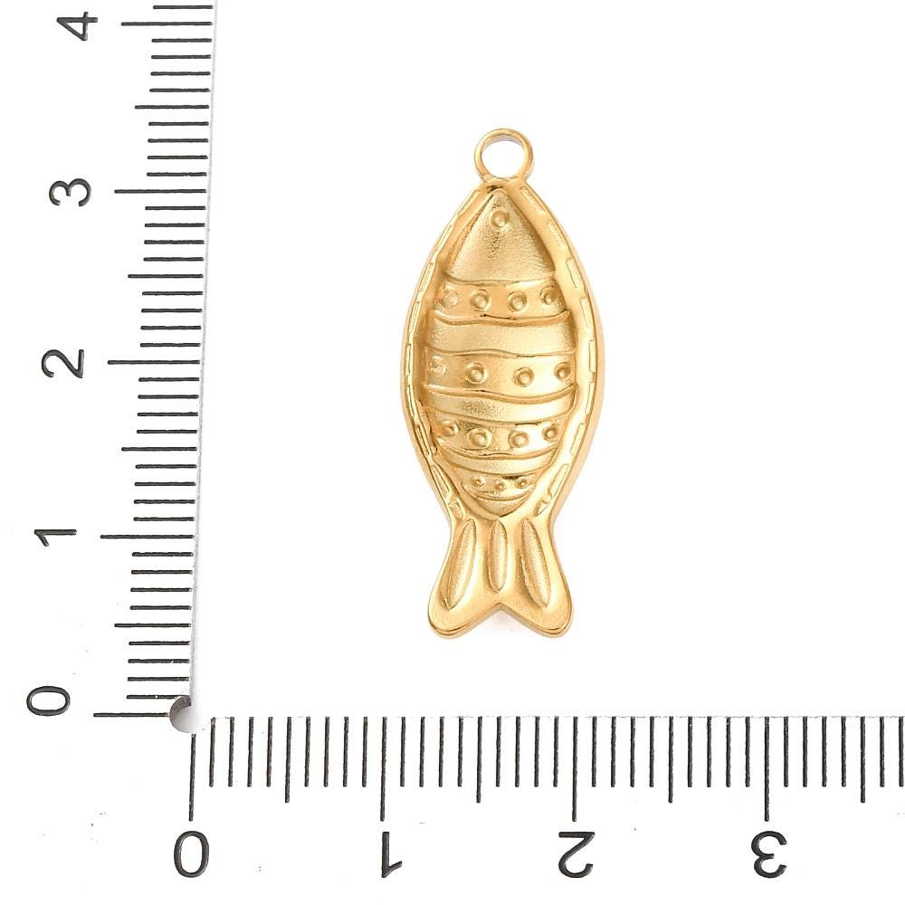 Gold Plated Stainless Steel & Enamel Metal Fish Charm Pendant - 28x11mm - 1pc - (3992)
