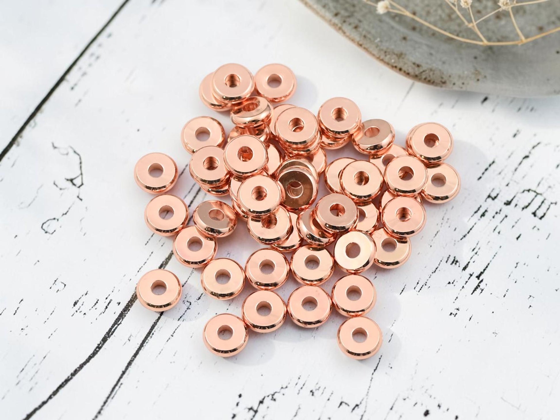 Rose Gold Plated Brass Metal Heishi Washer Style Spacer Beads - 50pcs - Choose Your Size