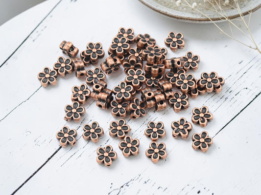 Antique Copper Metal Flower Spacer Beads - 7x4mm - 100pcs - (A664)