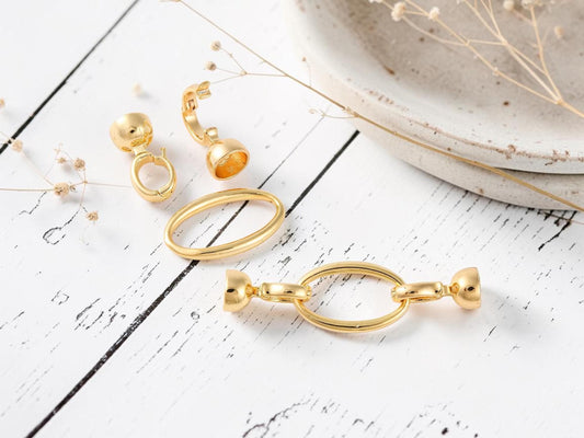 Metal Clasps - Fold Over Clasp - Snap Lock Clasp - Cord Ends - Gold Clasps - 2pcs - 44x12mm